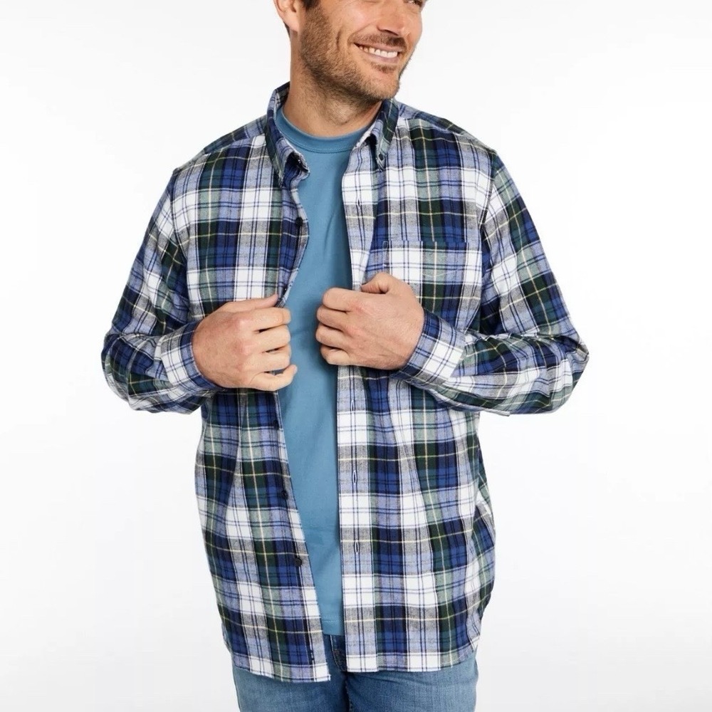 LL Bean Scotch Plaid Button Down Cotton Flannel Shirt XL TALL Outdoors
